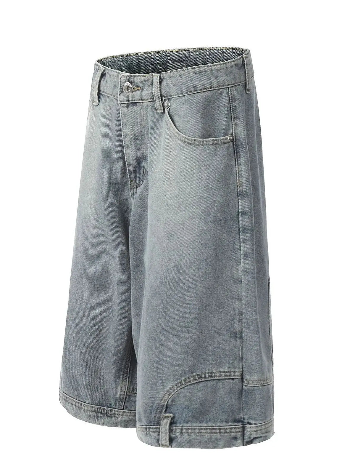 Men's classic loose-fit washed denim shorts with breathable stretch, Trendsi gray-blue denim