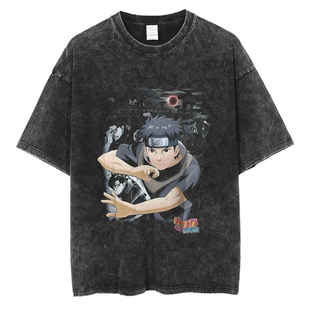 T-shirt motif anime Naruto Harajuku délavé