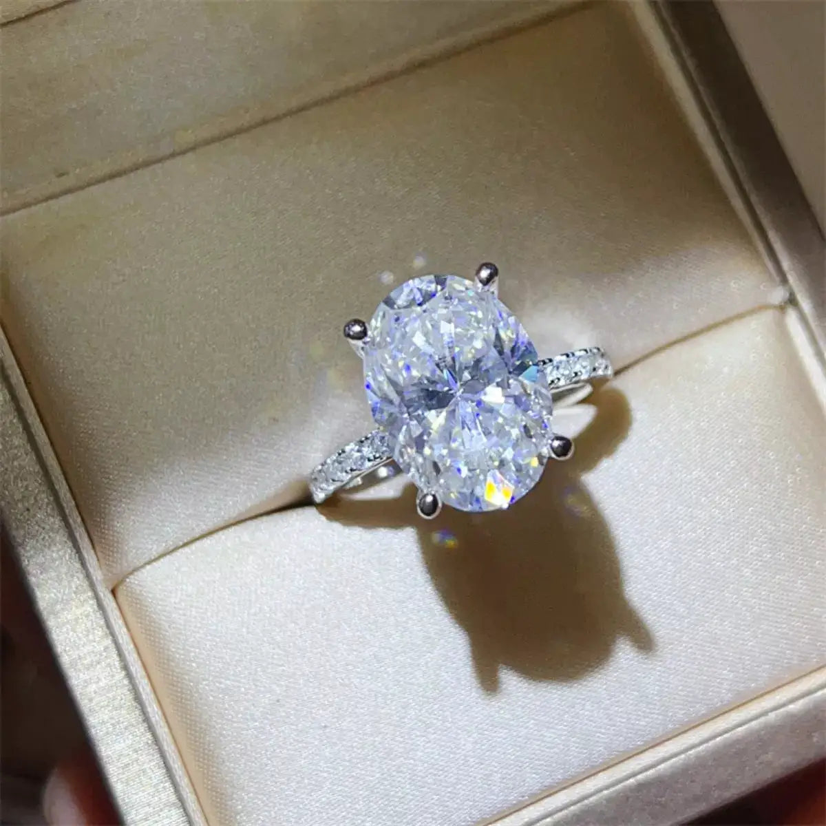 8 Carat Oval Moissanite Ring in 925 Sterling Silver with pavé band by Trendsi