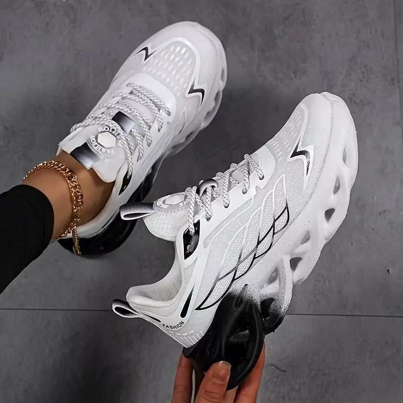 AeroStride lightweight running shoes with white breathable mesh upper and chunky midsole.
