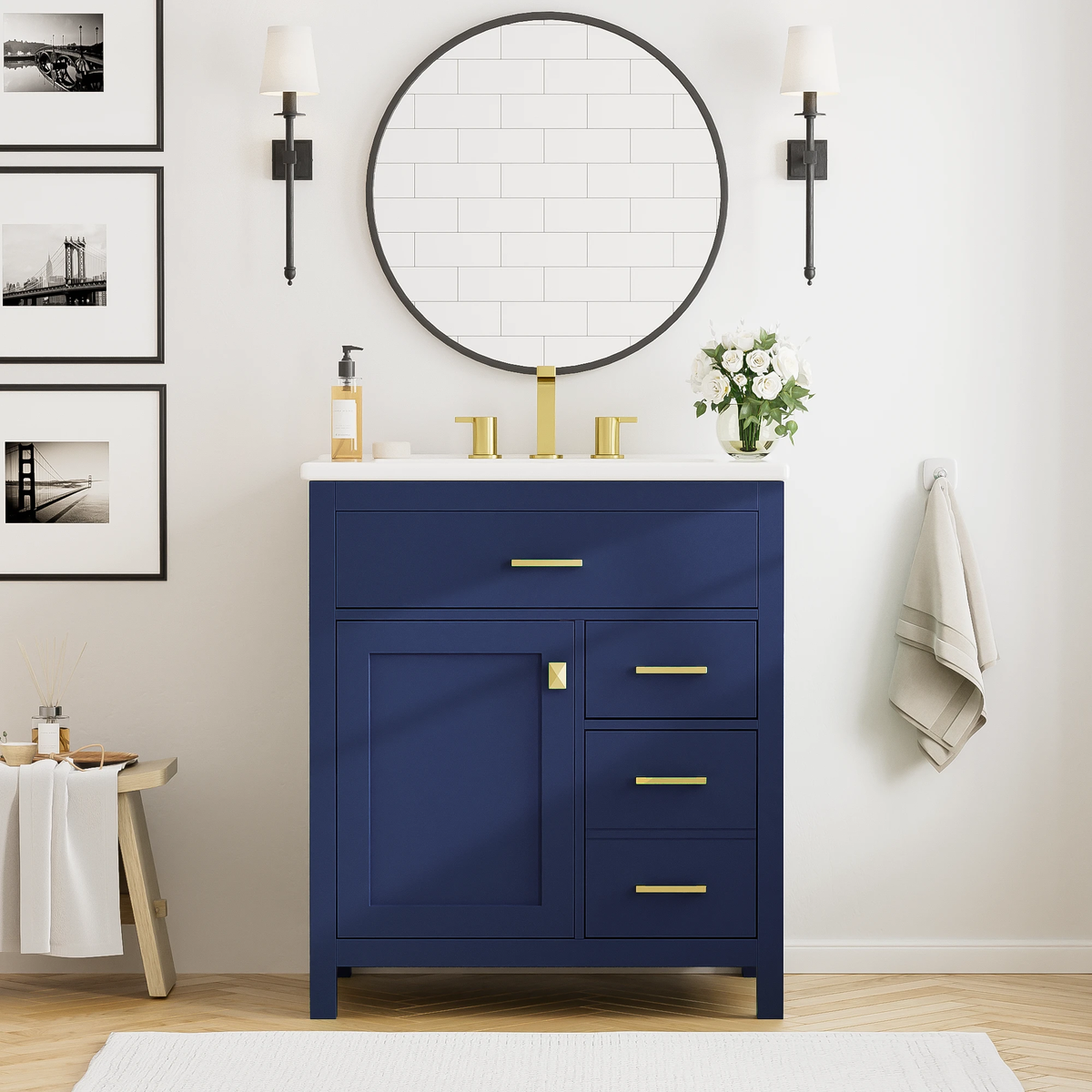 30-Inch Blue Bathroom Vanity with Ceramic Sink and Ample Storage - Ideal Choice for Small Bathrooms by eprolo