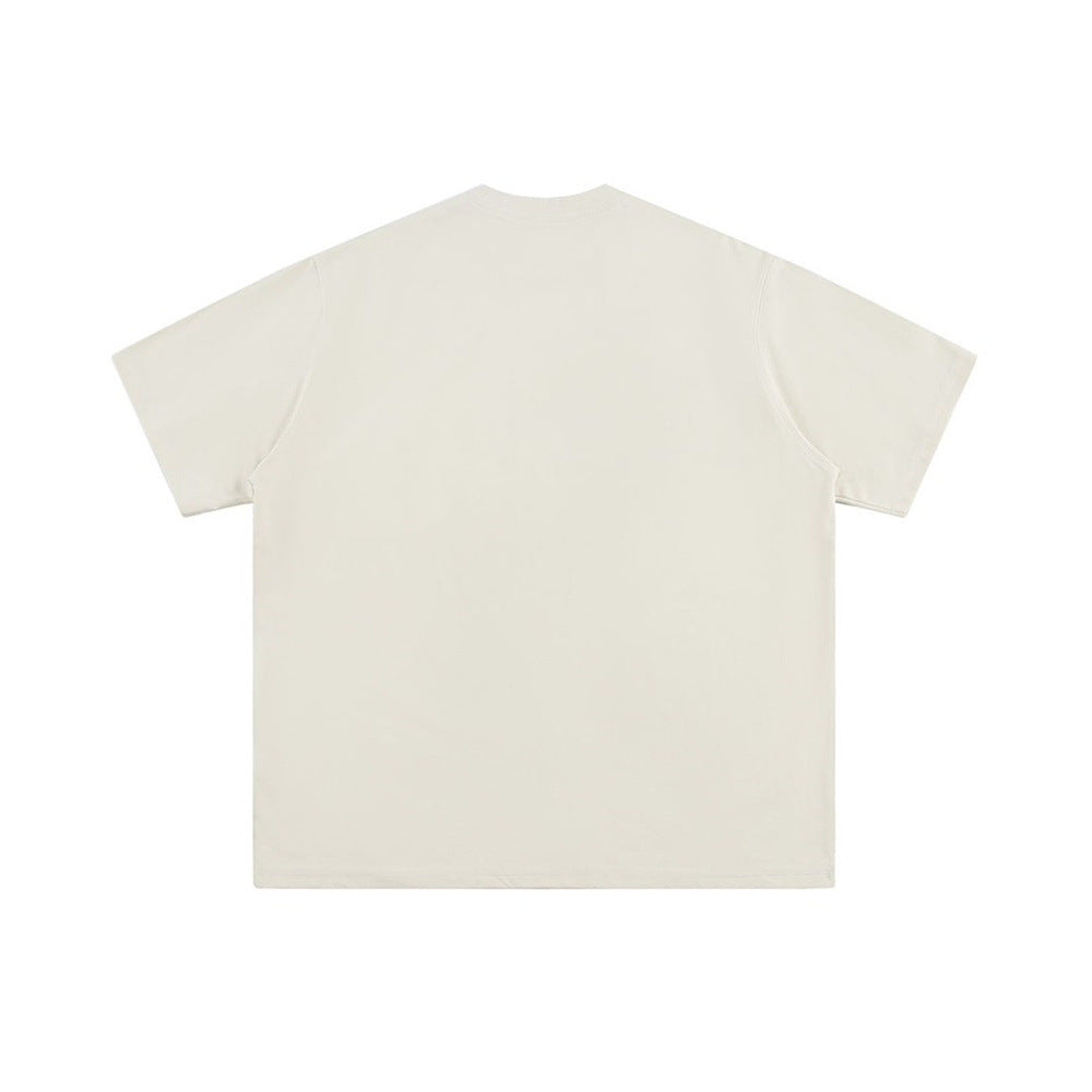 Cream dog embroidery pure cotton short-sleeve T-shirt by eprolo
