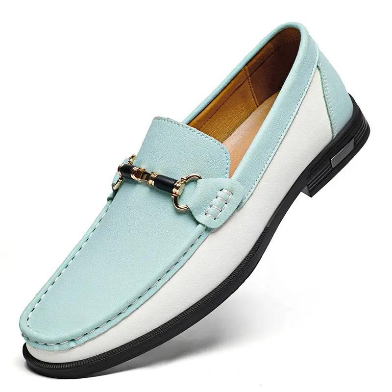 Meridian genuine leather moccasin slip-on flats in light blue by AdTec