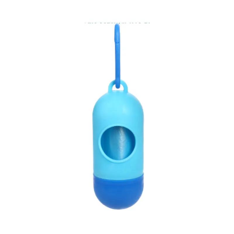 Dog poop bag dispenser by AdTec, blue plastic with tether