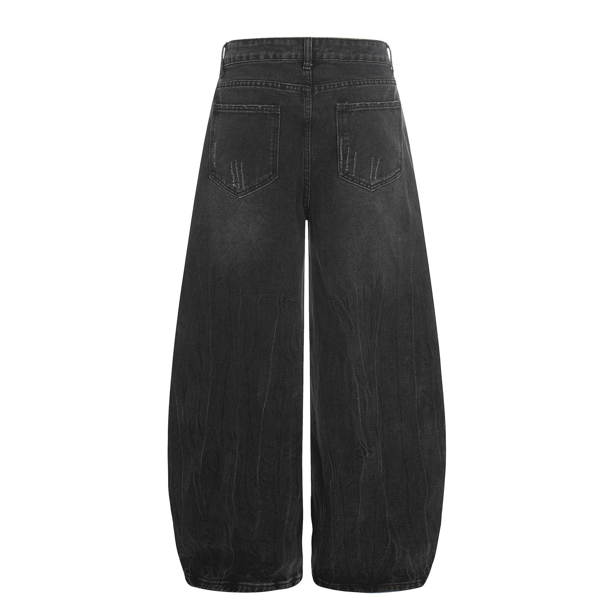 Distressed cat-whisker wide-leg jeans by eprolo, black denim with back pockets