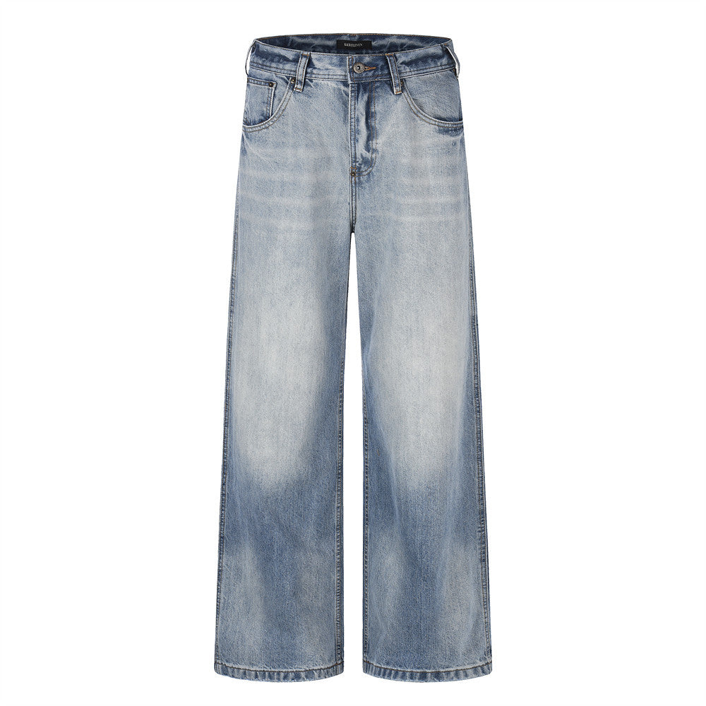 Grinding white gradient denim pants by eprolo; wide-leg jeans with faded blue wash