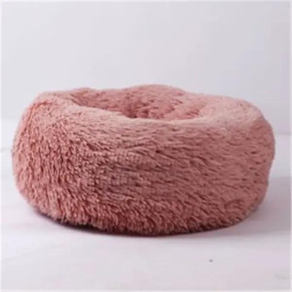 Round plush cat nest bed, AdTec, dusty rose long-hair faux fur circular mattress