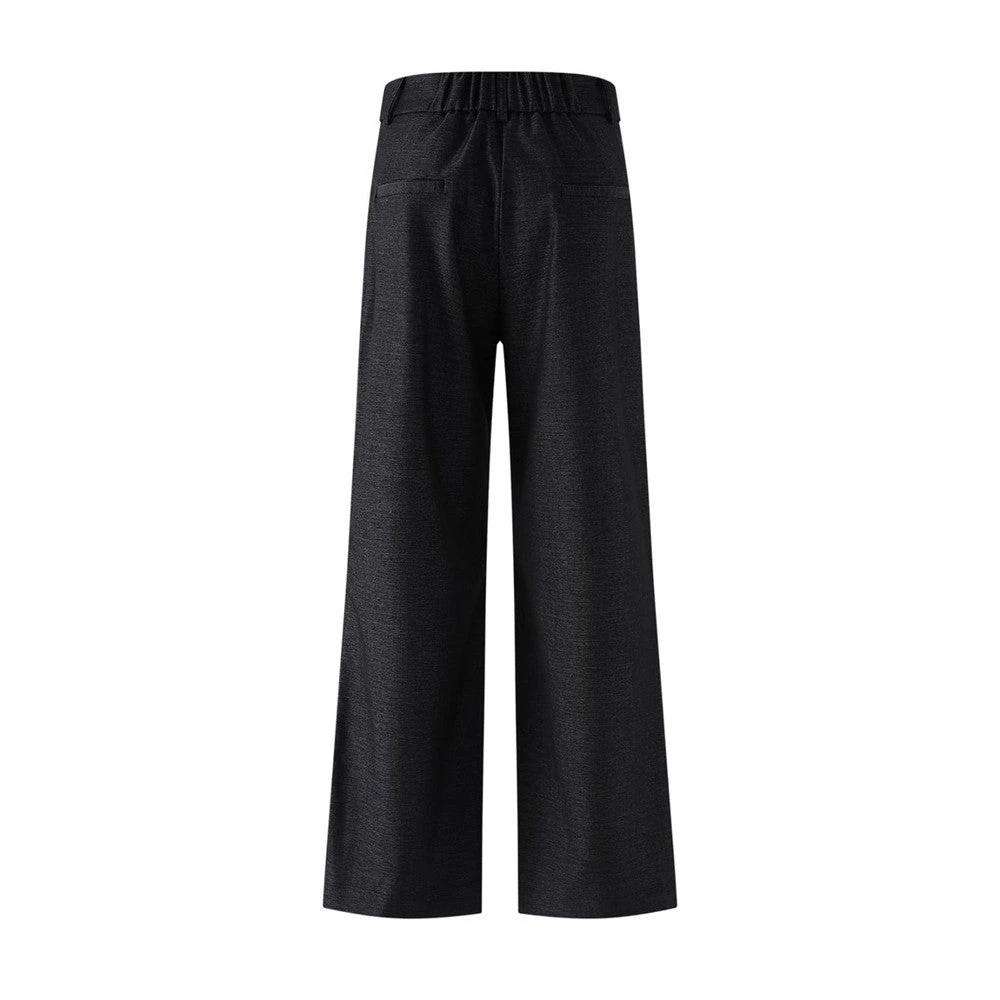 Elastic Waistband Pleat Design Solid Color Straight Leg Pants by eprolo
