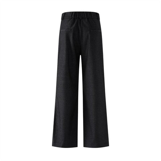 Elastic Waistband Pleat Design Solid Color Straight Leg Pants by eprolo