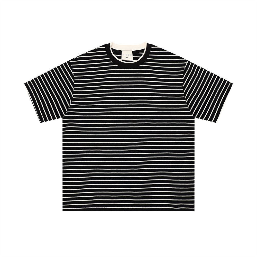 Loose striped short-sleeved t-shirt by eprolo, black with white horizontal stripes