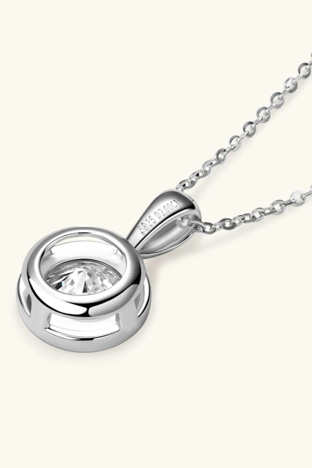 2 Carat Moissanite necklace in 925 Sterling Silver with bezel-set round stone