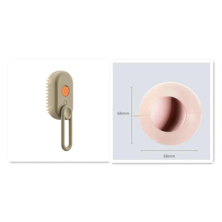 AdTec Cat Steam Brush 3-in-1 electric grooming tool with massage comb, beige body, orange button, and 68mm steam head.
