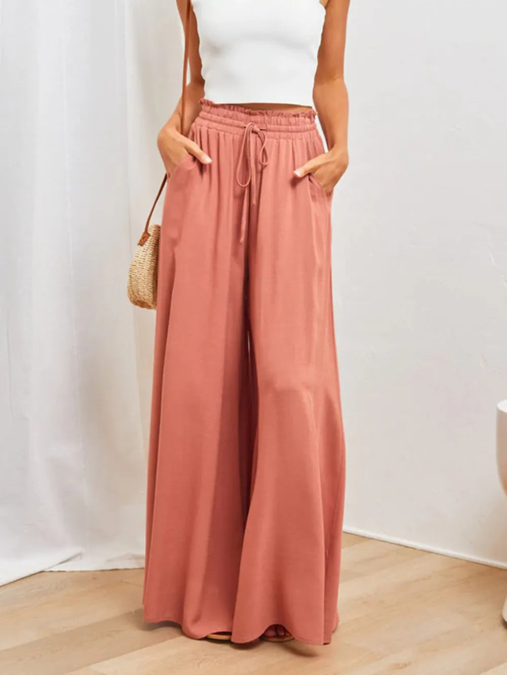 High Waist Wide Leg Pants dusty rose palazzo pants with pockets by Trendsi
