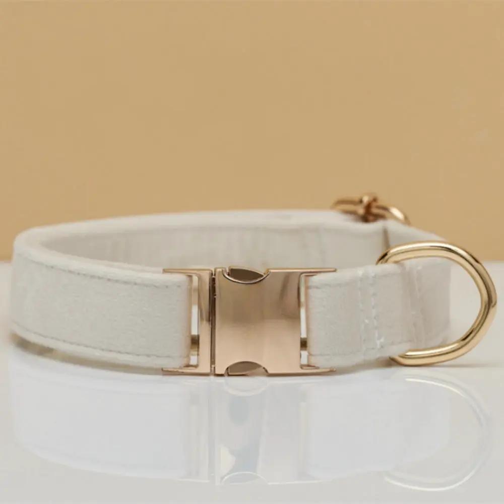 AdTec white velvet dog collar with gold-tone hardware and D-ring