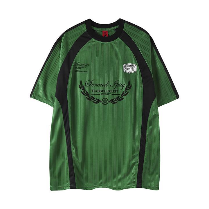 Contrast striped sports short-sleeve T-shirt in green with black panels by eprolo