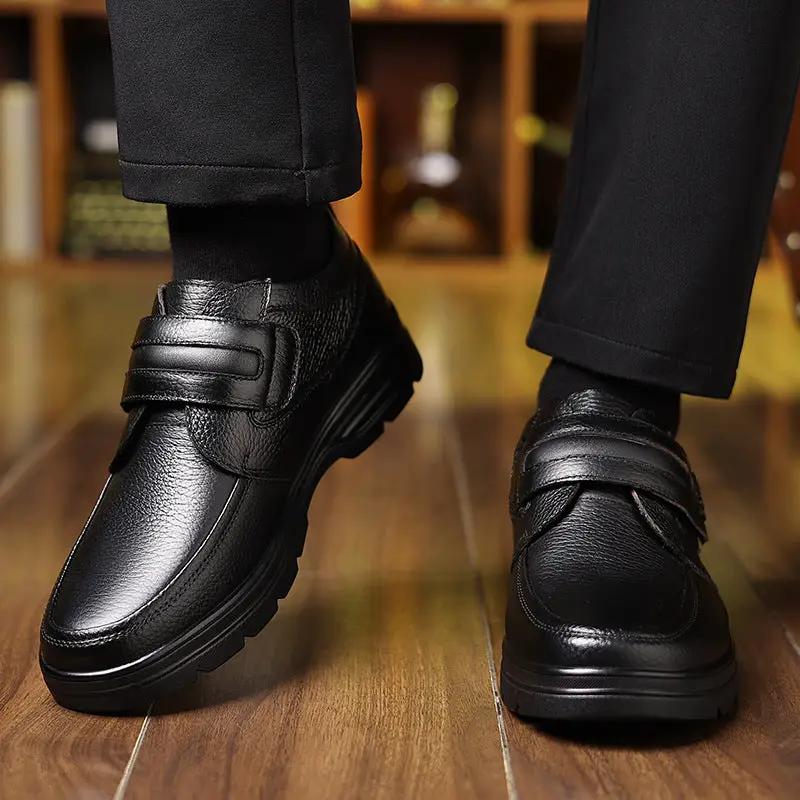 British Craft full-grain leather slip-on shoes for men by AdTec with Velcro bands, black