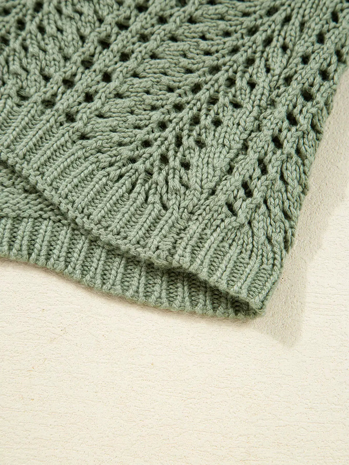 Lightweight scalloped-edge eyelet knit batwing-sleeve cardigan by Trendsi in sage green