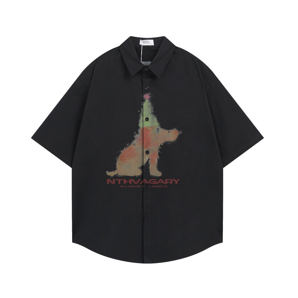 eprolo abstract puppy print short-sleeve shirt in black