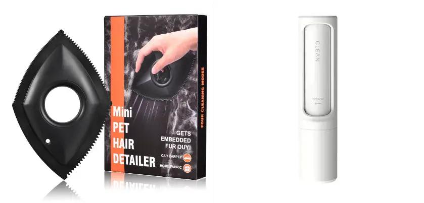 AdTec 2-in-1 reusable pet hair remover brush and lint roller with black detailer and white device