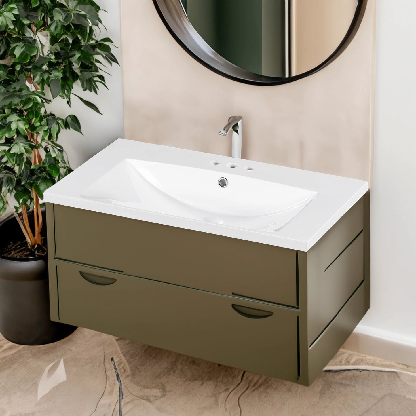 30" Single Bathroom Basin Sink, Vanity Top Only, 3-Faucet Holes, Resin by eprolo