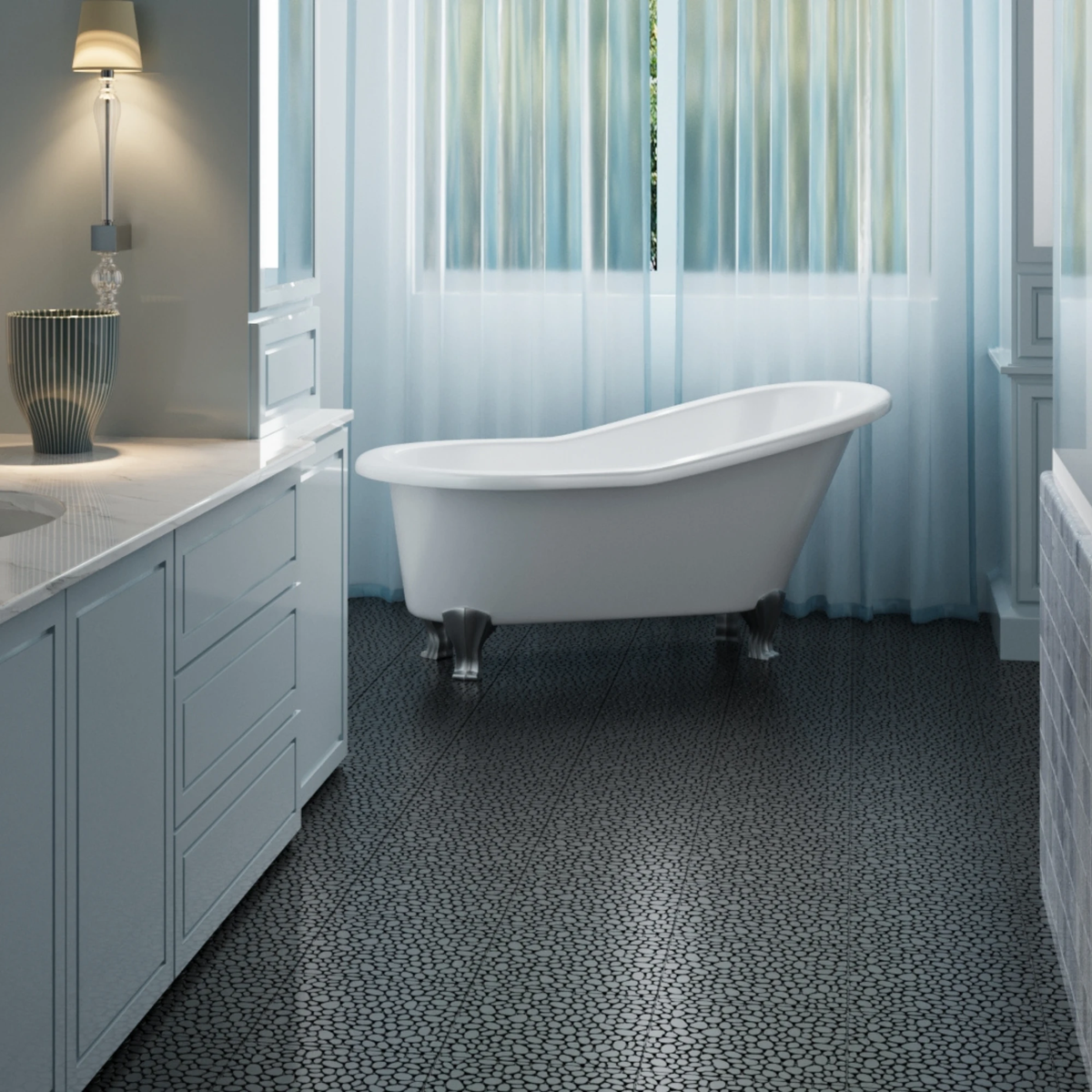 12 x 12 inch black interlocking deck tiles, plastic waterproofing, pebble pattern, pack of 12 by eprolo