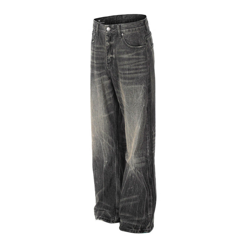 Washed denim jeans by eprolo, dark grey distressed-look straight-leg pants