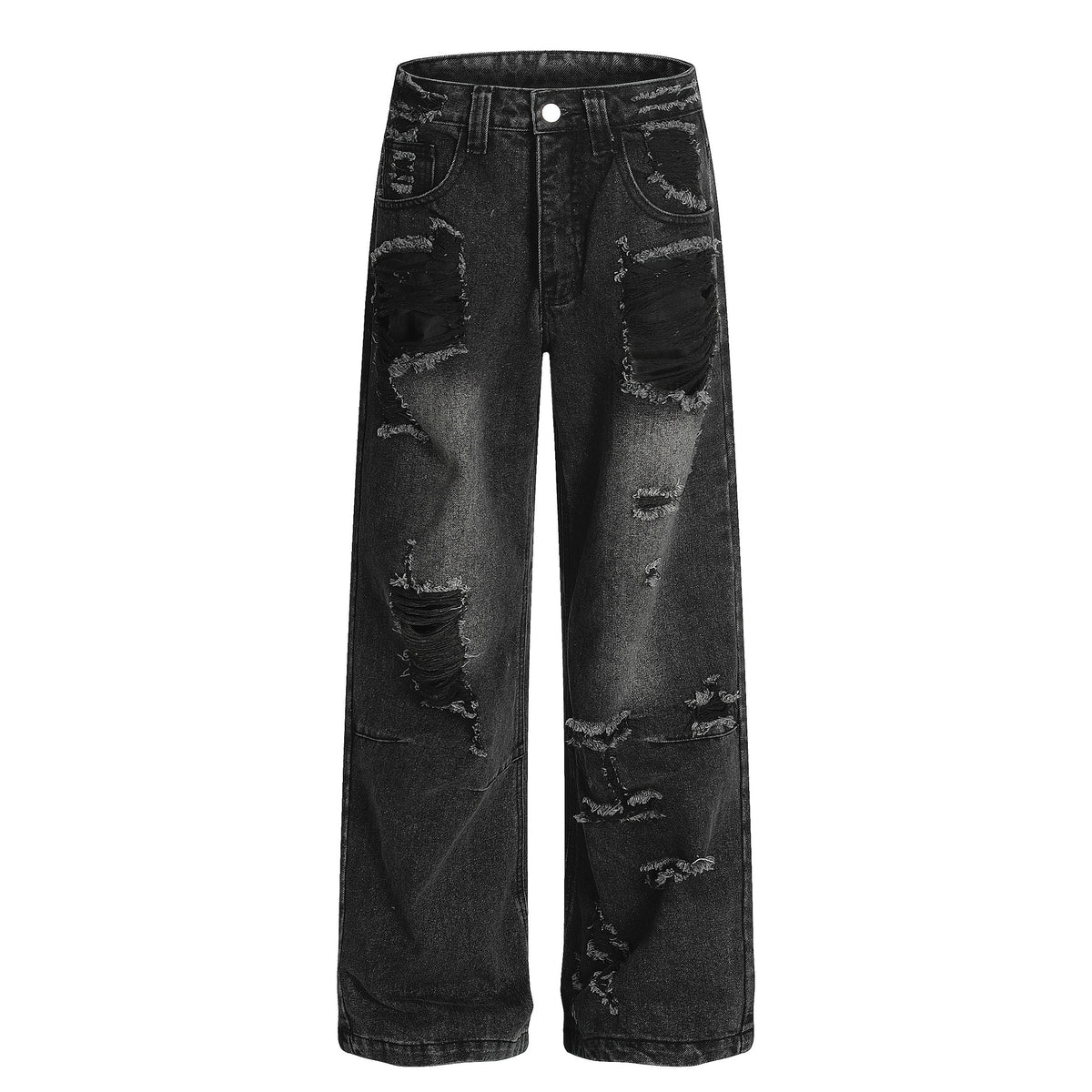 Jean unisexe taille haute, coupe oversize, longueur au sol, jambe large