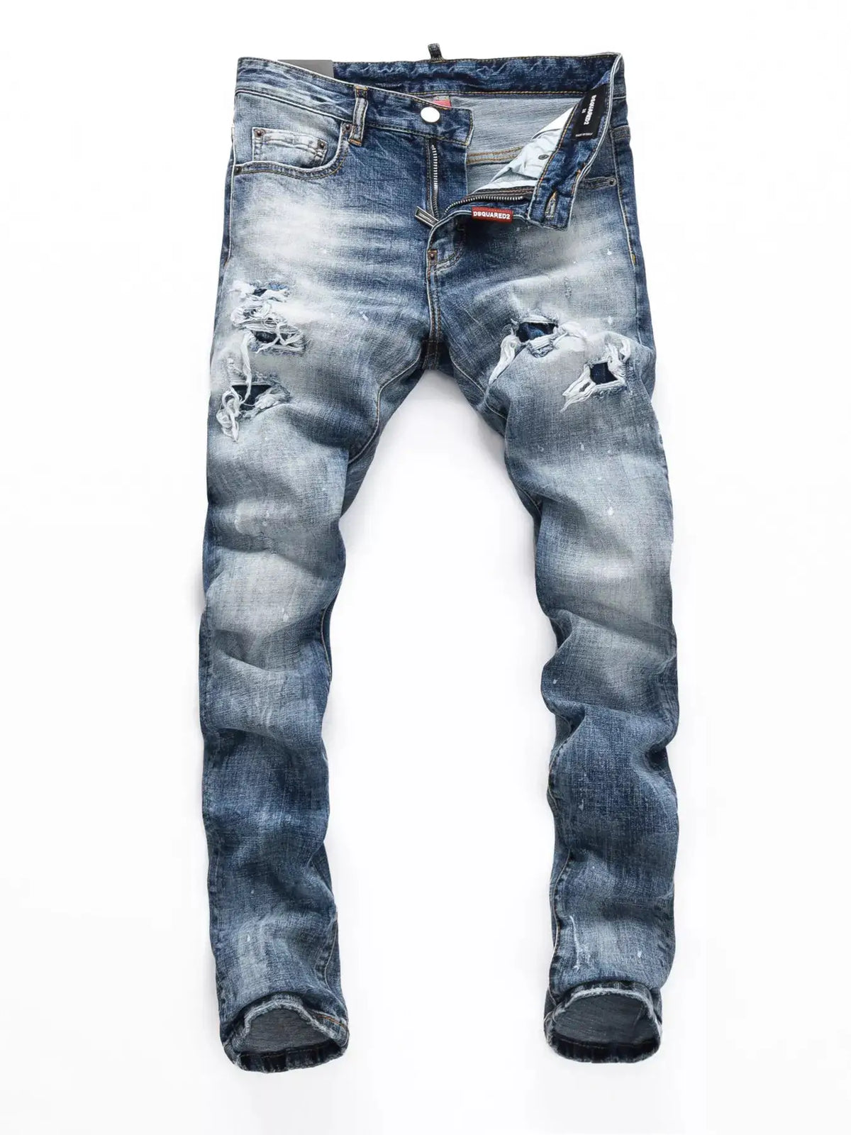Men's distressed slim-fit jeans in blue denim with ripped knees by Trendsi