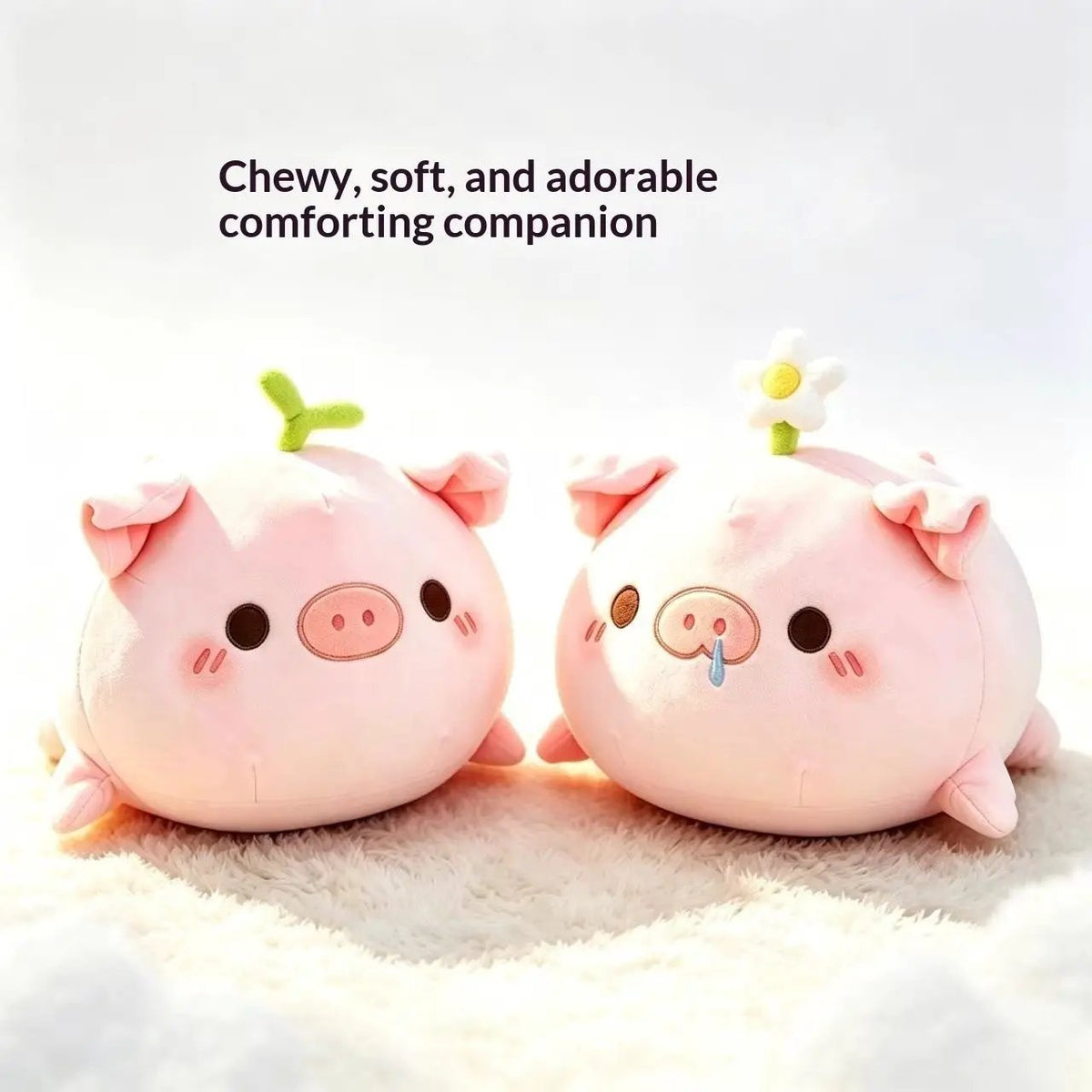 Cute Piggy Plush Hug Pillows by AdTec, two pink piggy dolls for children with a flower accessory