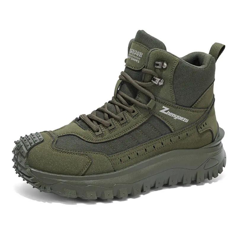 Men's hiking boots by AdTec in olive green with a thick lug sole