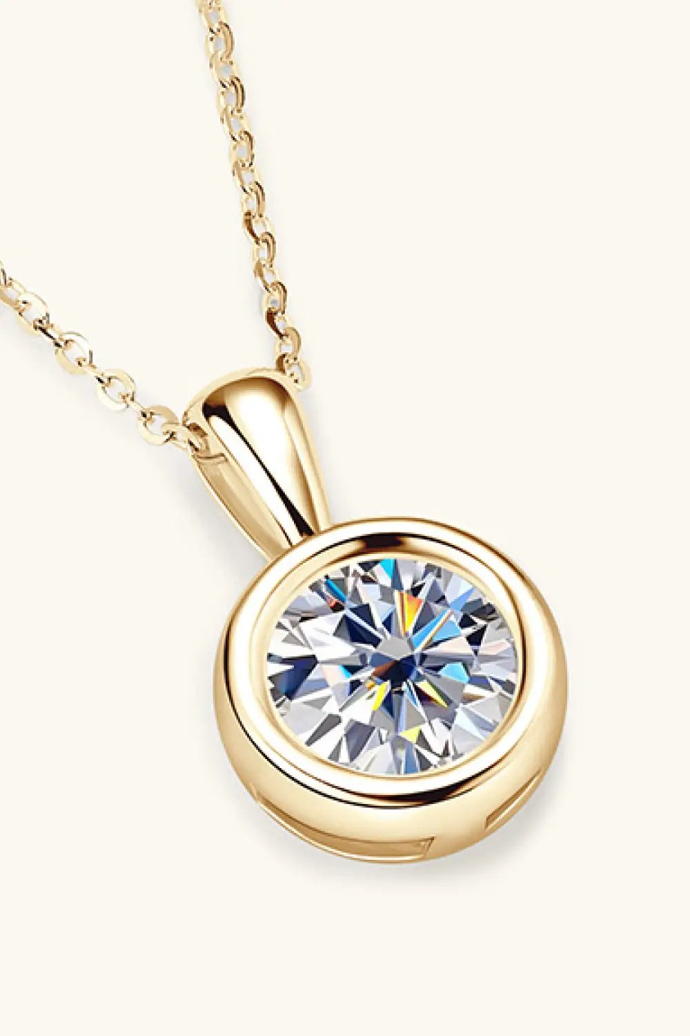 2 Carat Moissanite pendant necklace on gold-tone chain