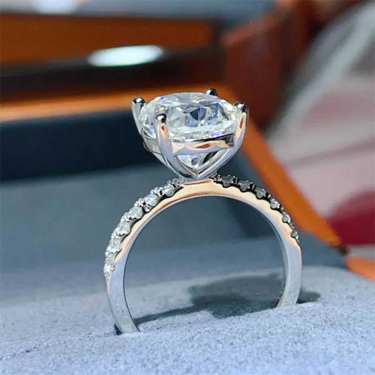 8 Carat Moissanite 925 Sterling Silver Ring for Engagement with rose gold accent and pavé band