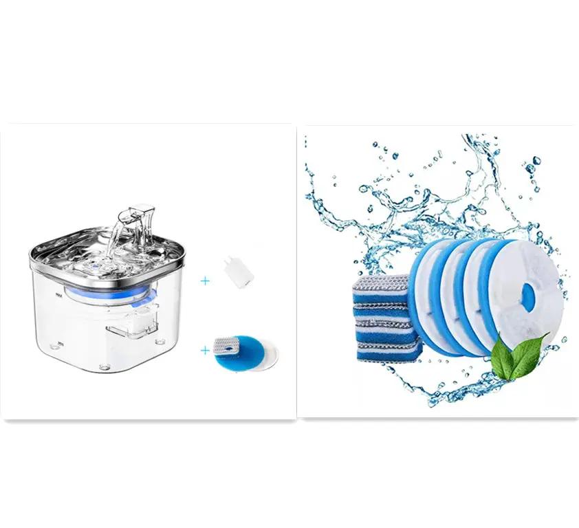 AdTec pet stainless steel automatic water fountain for cats and dogs with circulating pump and filter cartridges