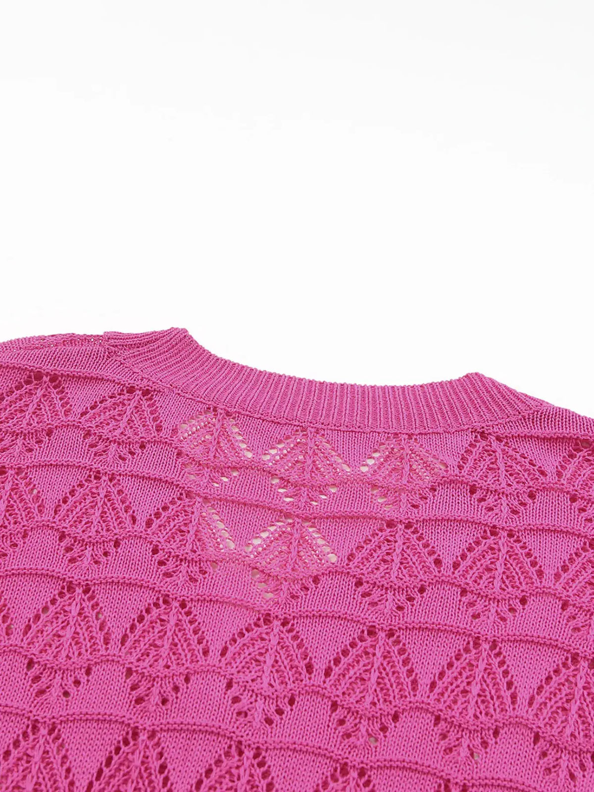 Button Front Openwork Cardigan in bright pink with textured stretch detail and lace-like pattern