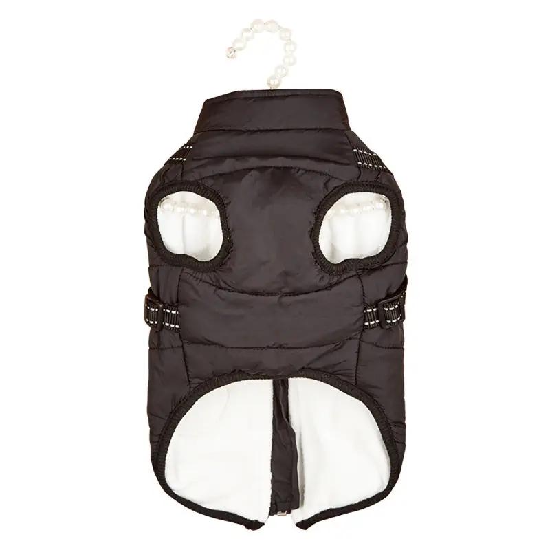 AdTec pet warm dog coat, black quilted cotton-padded fleece-lined jacket with leg openings