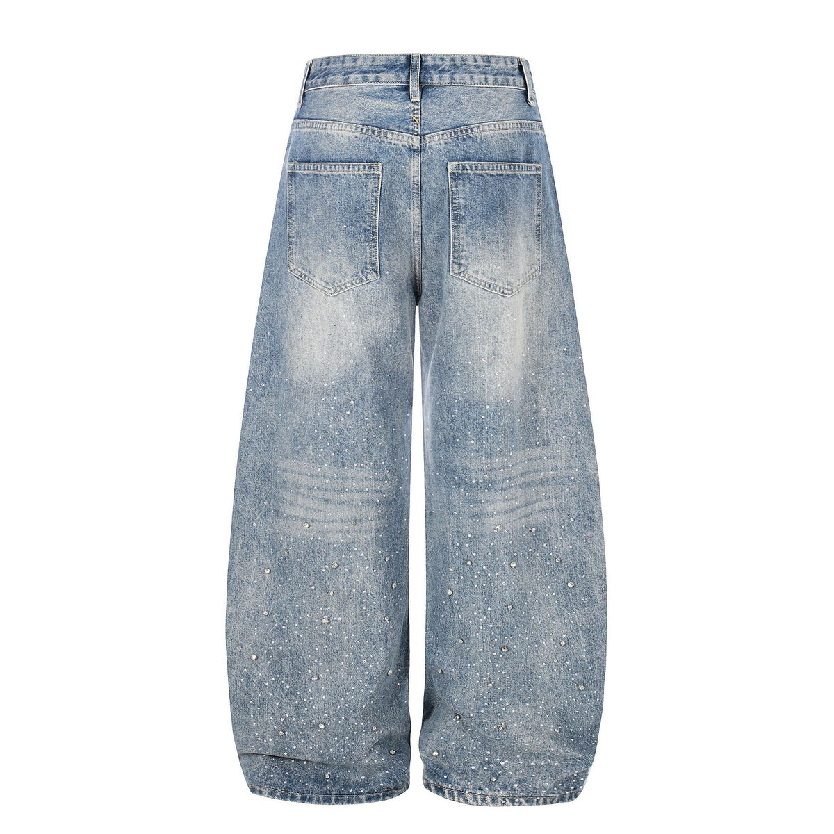 Jeans blue high-waisted distressed denim with a loose straight-leg fit