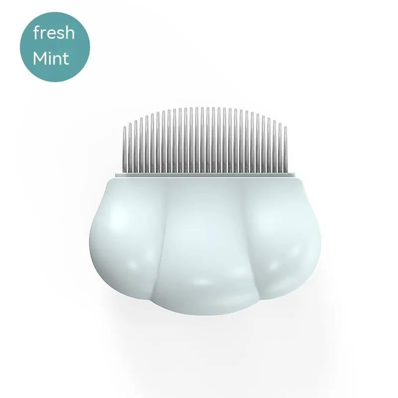AdTec dog grooming comb with light blue shell handle and fine metal teeth