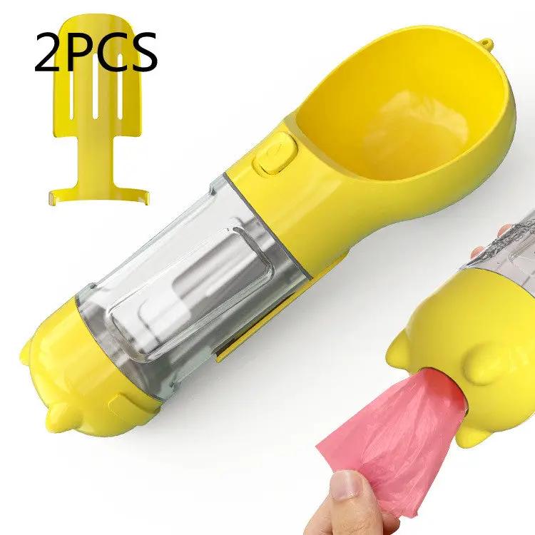 Pet water bottle feeder with bowl in yellow, AdTec 2-pack