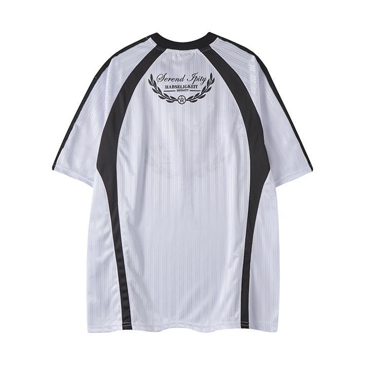 Contrast striped sports short-sleeve T-shirt by eprolo, white with black panel accents