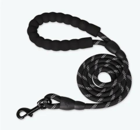 AdTec reflective dog leash, black braided rope with white reflective specks and loop handle
