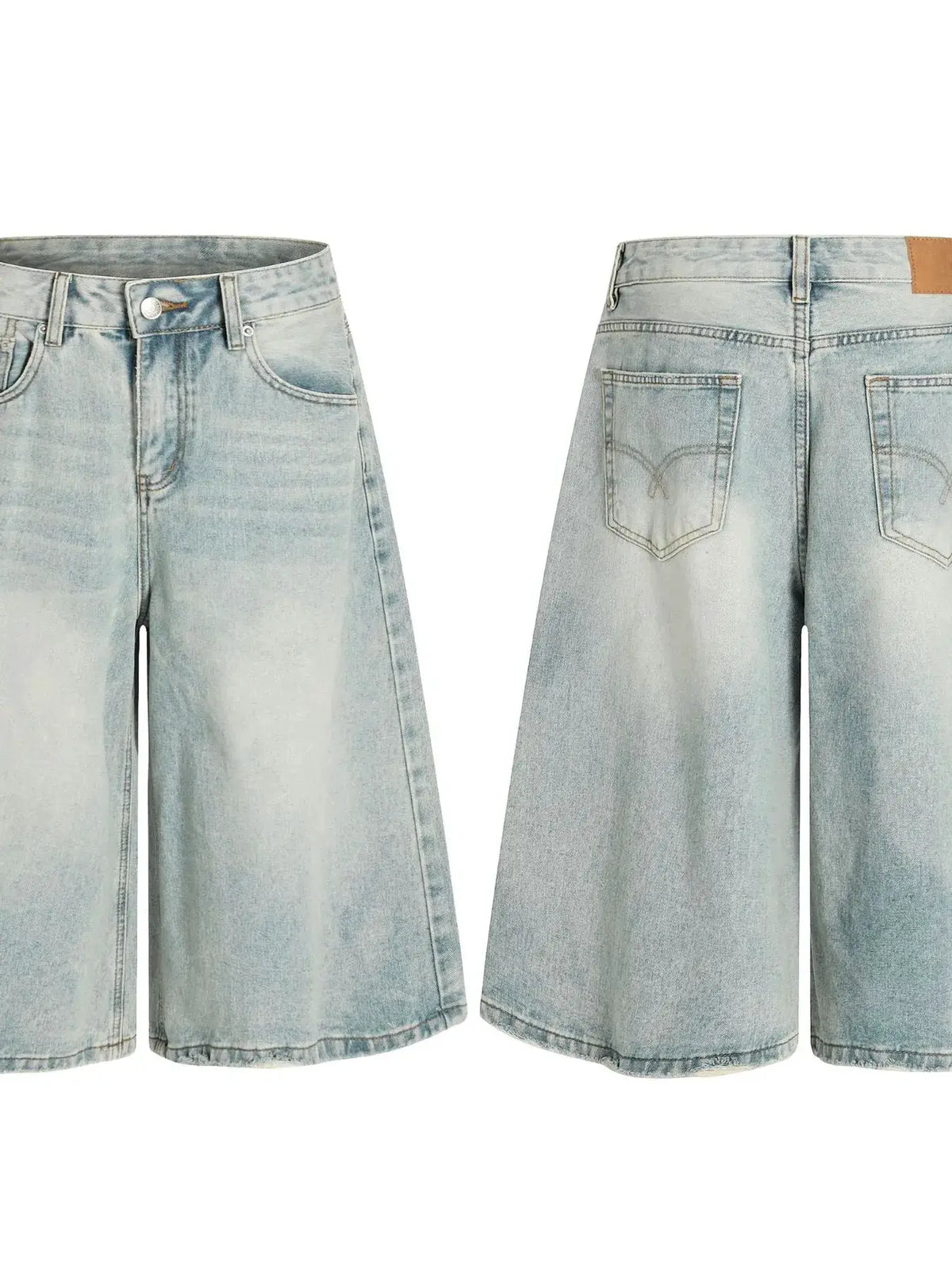 Mens wide-leg denim shorts in light wash, soft cotton, relaxed fit by Trendsi