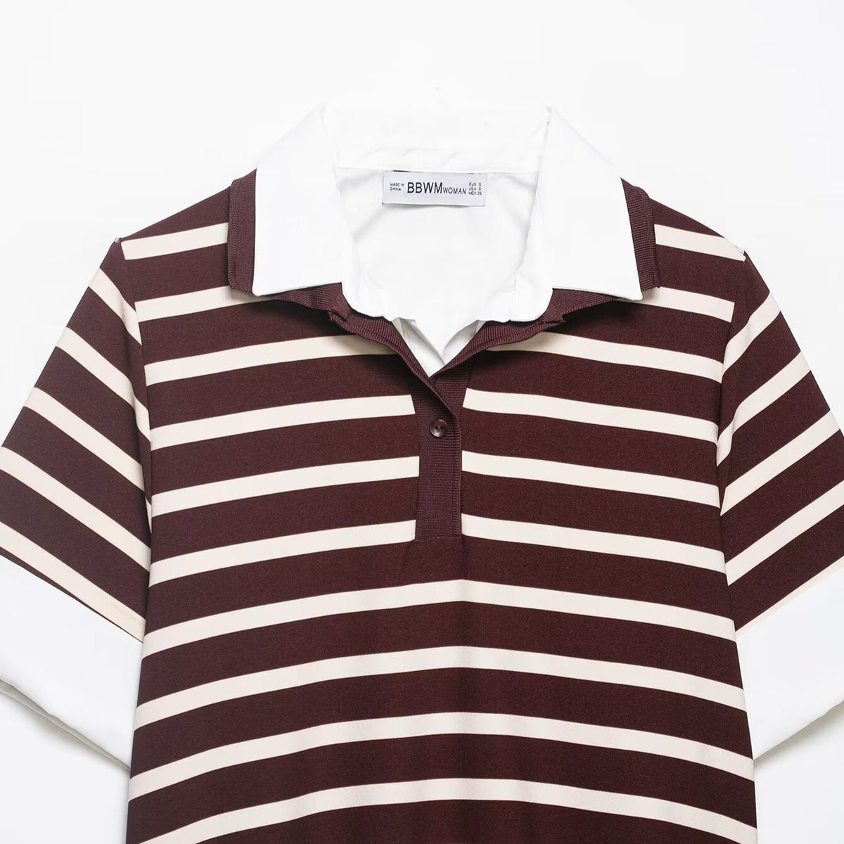 Haut à col polo en patchwork rayé