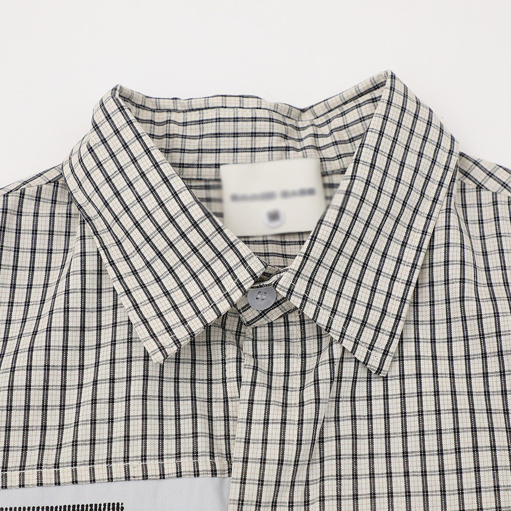 Portrait printed short-sleeve shirt by eprolo, beige plaid with button-down collar
