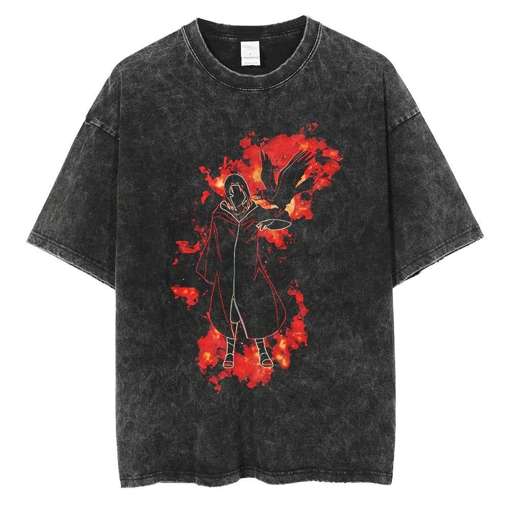 T-shirt motif anime Naruto Harajuku délavé