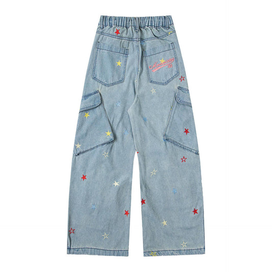 Jeans brodés à couteau incurvé