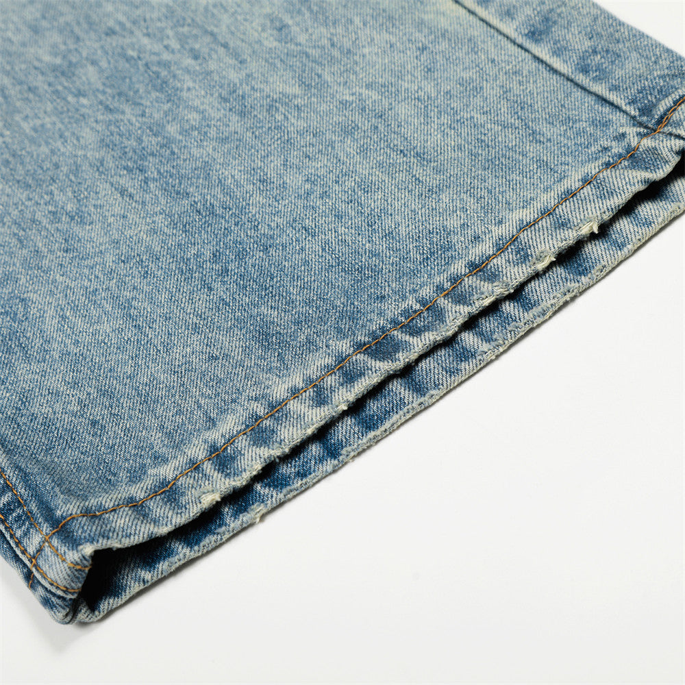 Polish White Washed Denim Pants by eprolo, close-up hem stitching