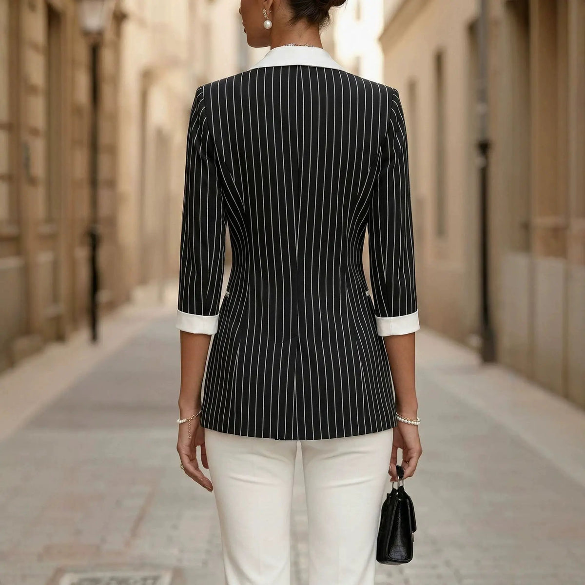 Blazer by eprolo: bold black and white striped double-breasted jacket