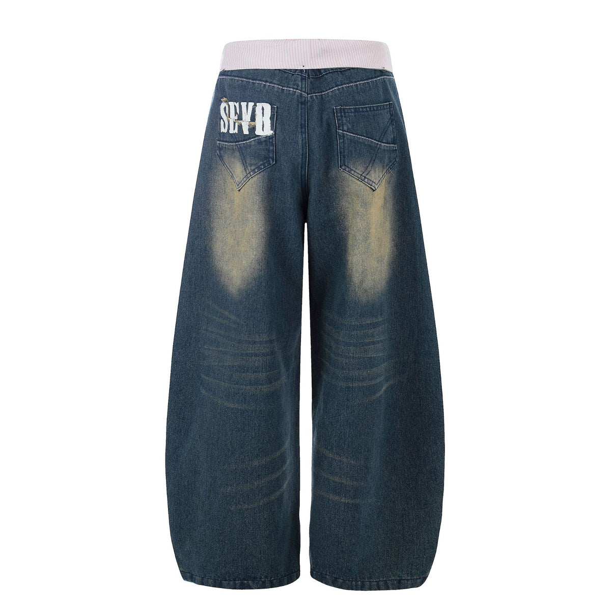 Distressed washed high-waist loose wide-leg denim trousers by eprolo, back view