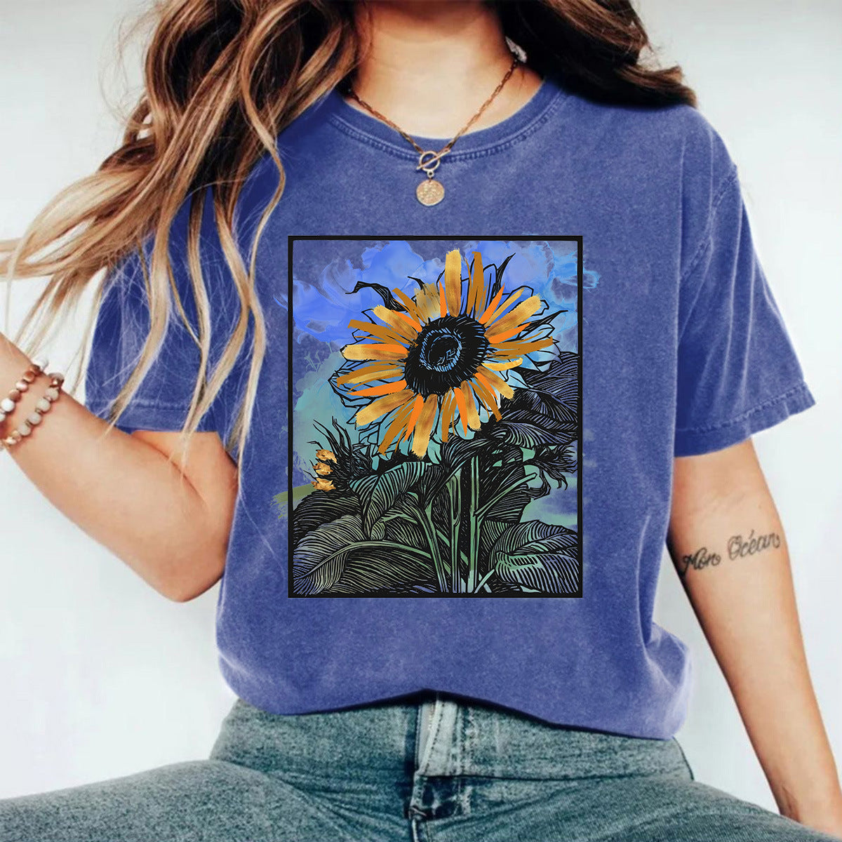 Haut t-shirt imprimé, lavé et utilisé