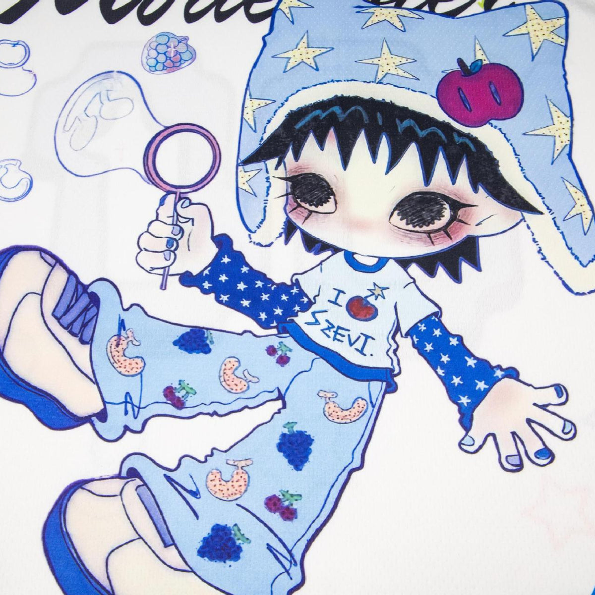 T-shirt, short sleeves, color-block cartoon splicing design in blue, by eprolo